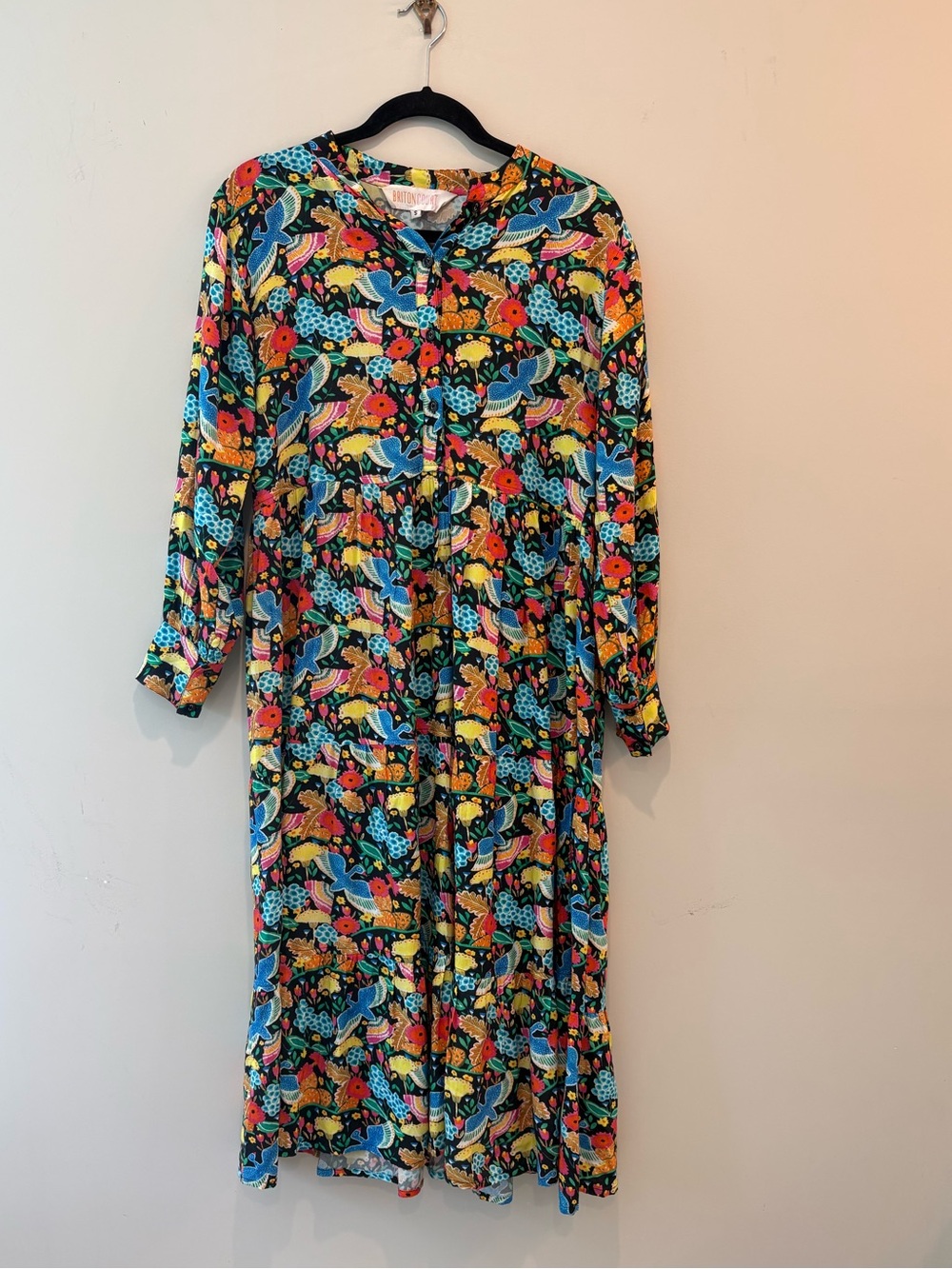 Briton Court Long Sleeve Midi Dress Floral Bird Print